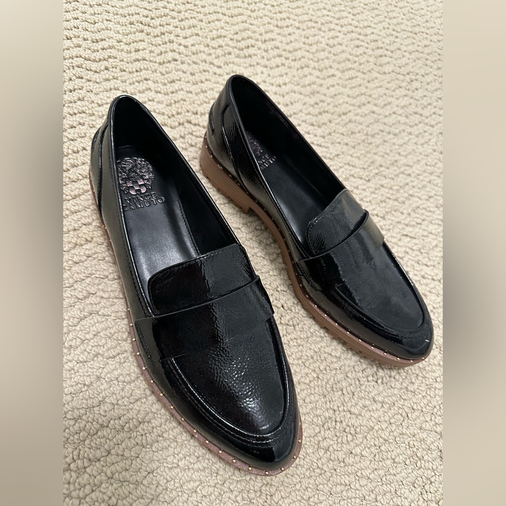 Vince Camuto Black Patent Leather Pointed Toe Loafers